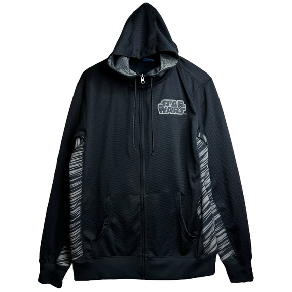 Star Wars Black Gray Stripes Long Sleeve Drawstring Full Zip Hoodie Pockets M - Picture 1 of 16